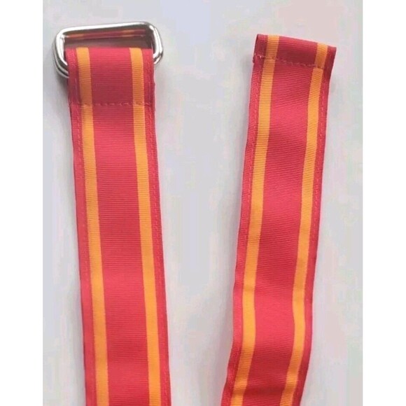 Lands' End women's multicolored ribbon cloth belt size M D ring Pink Striped 37" - Picture 1 of 4